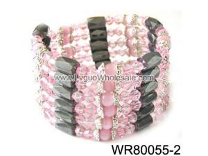 36inch Pink Cat's Eye Opal, Glass Beads,Magnetic Wrap Bracelet Necklace All in One Set